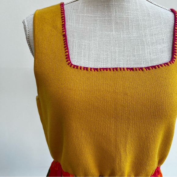 Farm Rio for Anthropologie Yellow Knit Peplum Top with Satin Tropical Bottom - Picture 3 of 9